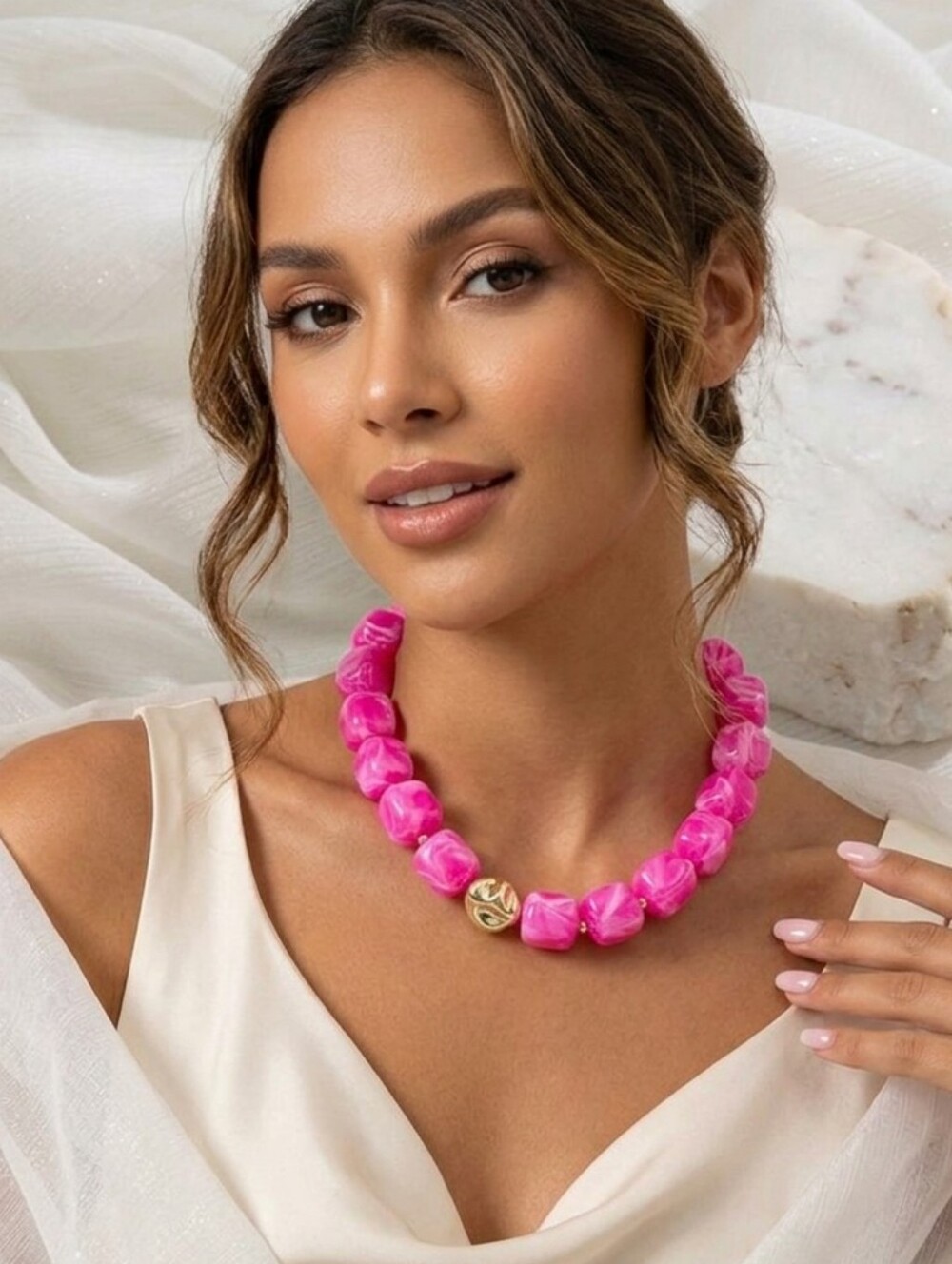 Pink Chunky Bead Statement Necklace
